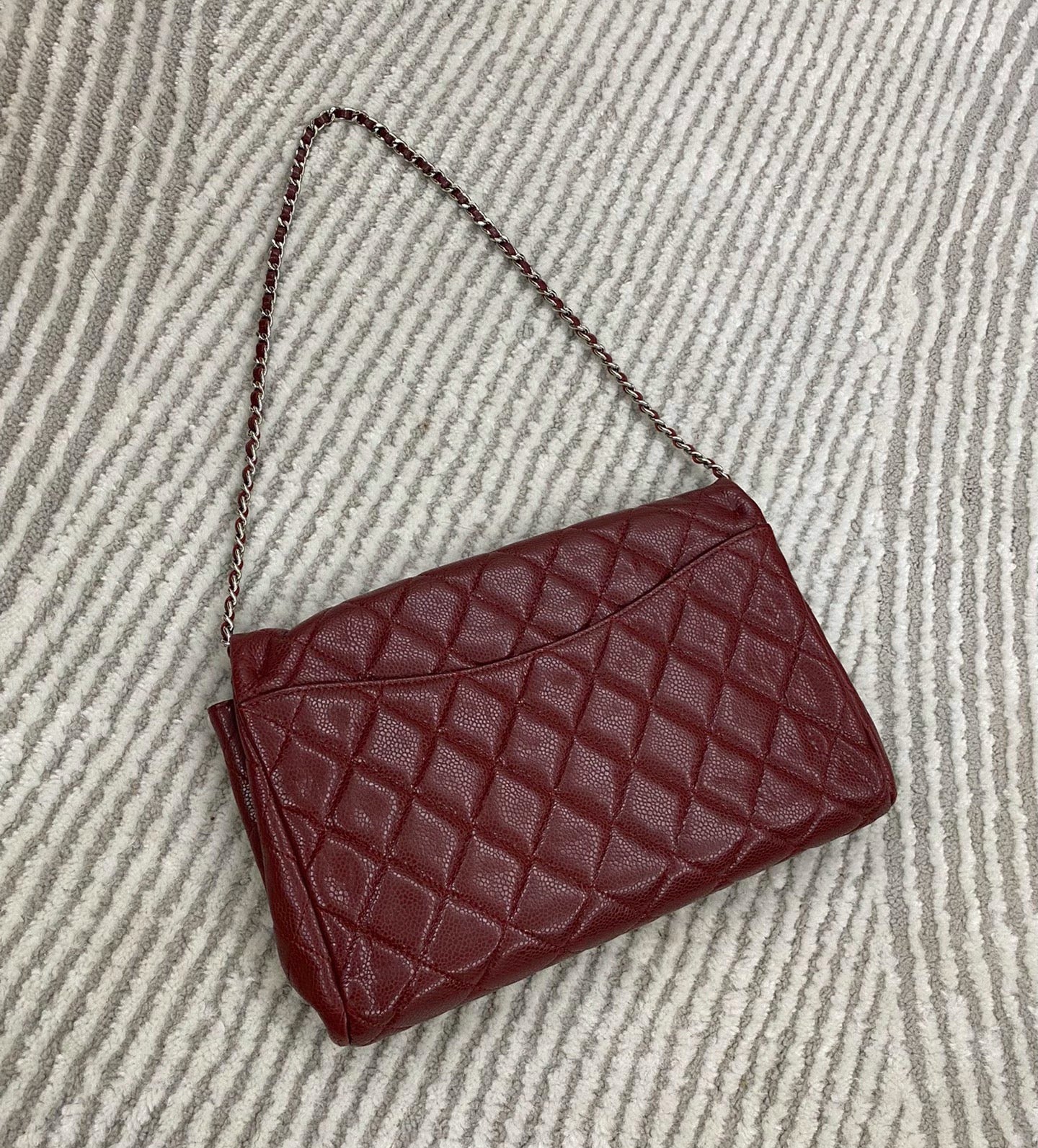 Chanel Caviar Red Silver Leather Shoulder Bag