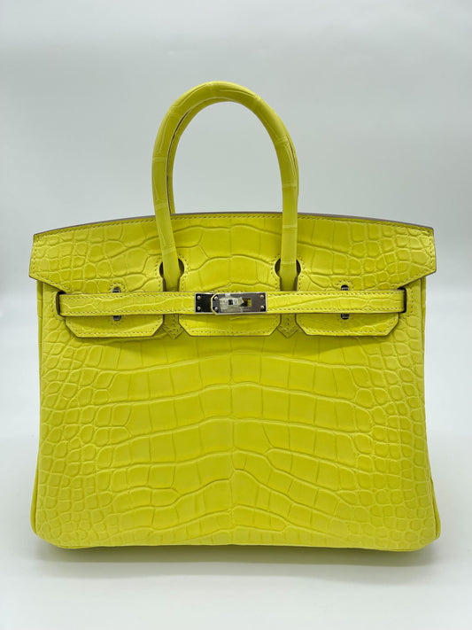Gucci Hermes Birkin Matte Alligator Lime Palladium Hardware Handbag Travel Bag