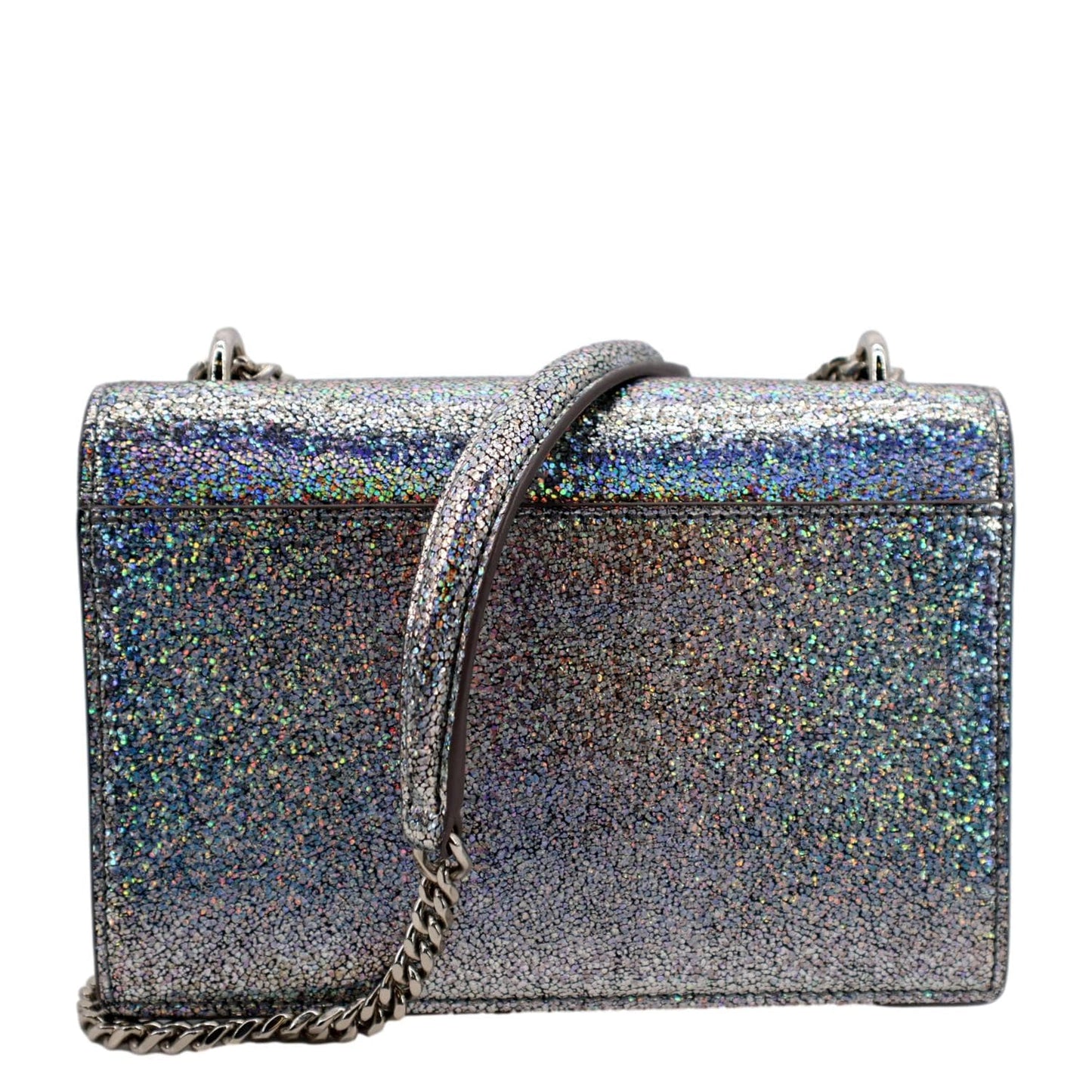 YSL Saint Laurent Yves Sunset Crackled Metallic Crossbody Bag Leather Silver