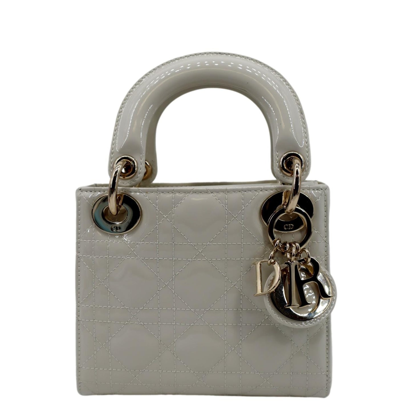 Dior Lady Cannage Patent Satchel Bag Leather White Travel Bag