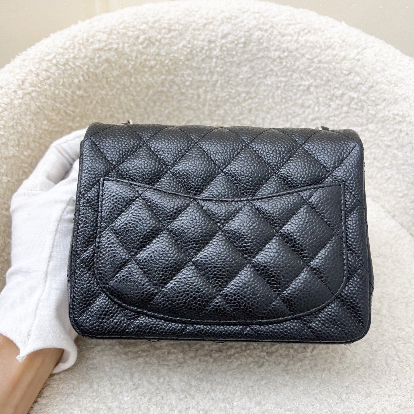 Chanel Classic Square Mini Flap in Black Caviar and Shw Handbag