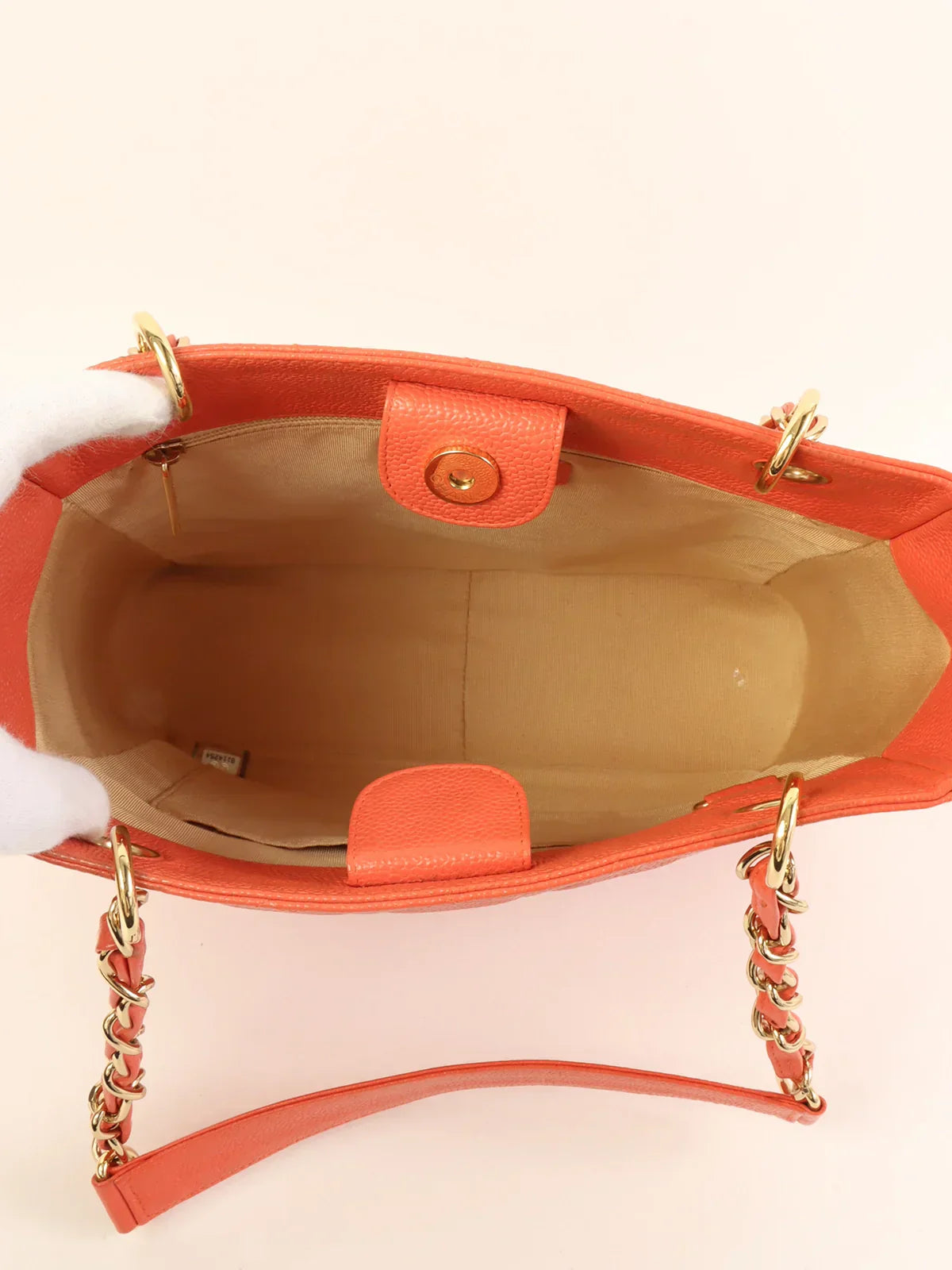 Chanel Around  Made Caviar Skin Cc Mark Stitch Chain Tote Bag Coral Pink