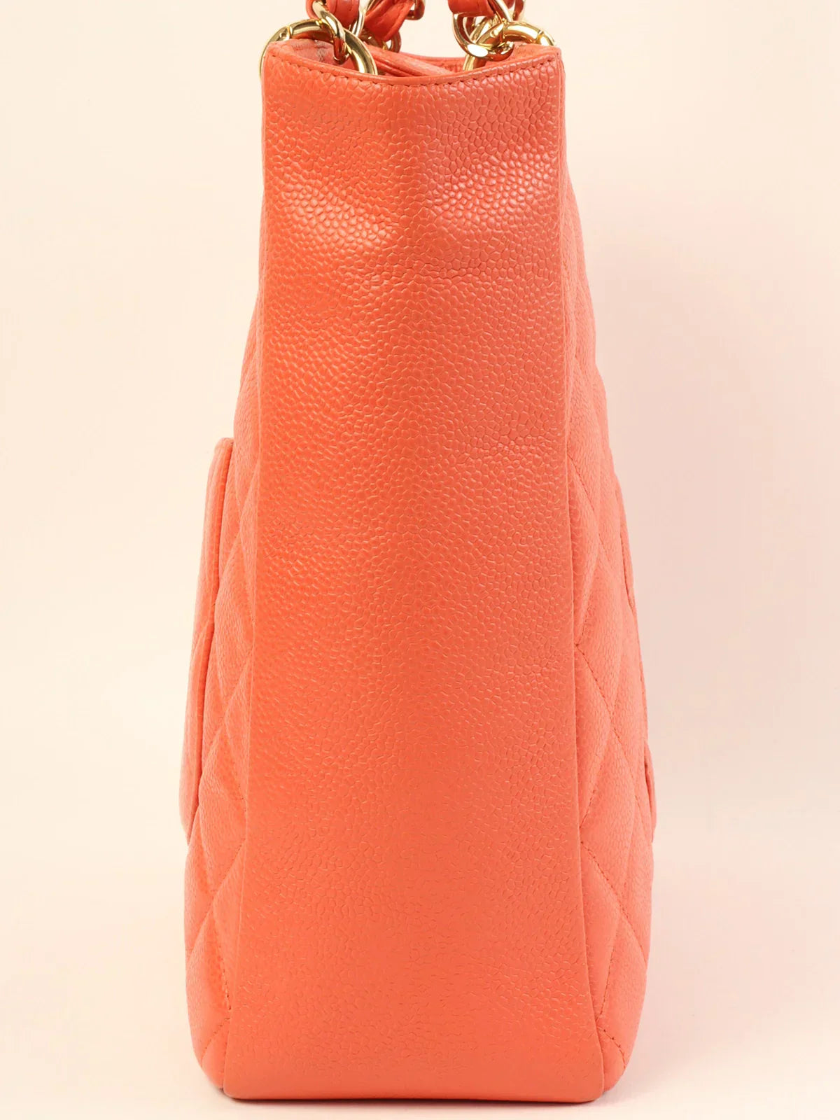 Chanel Around  Made Caviar Skin Cc Mark Stitch Chain Tote Bag Coral Pink