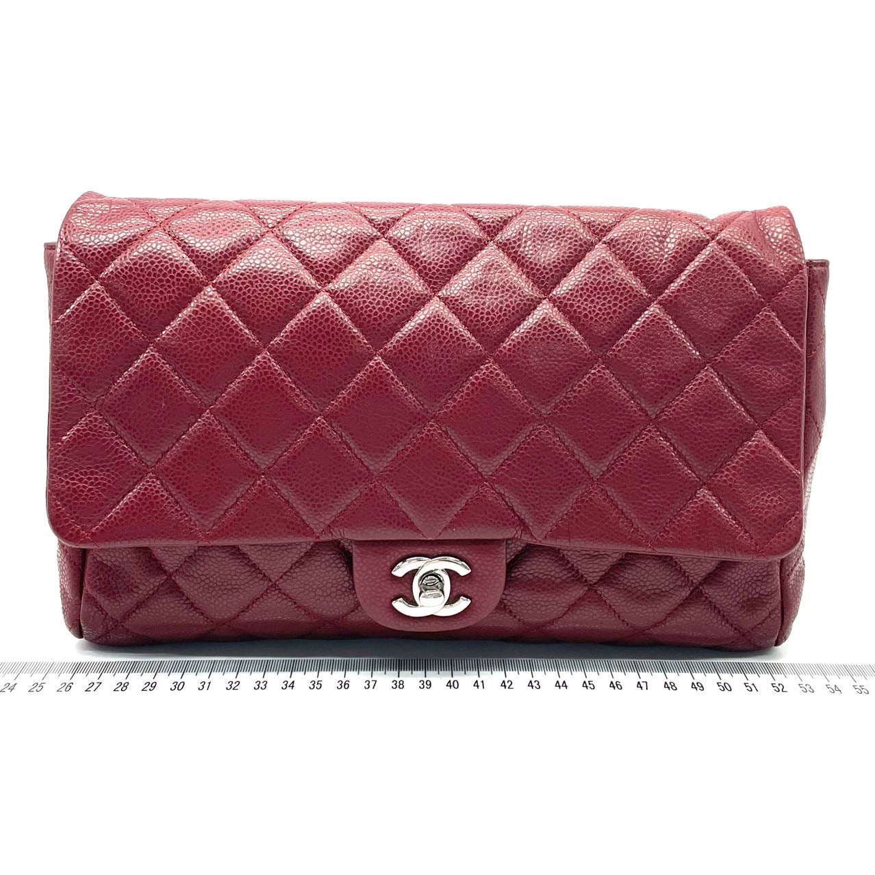 Chanel Caviar Red Silver Leather Shoulder Bag