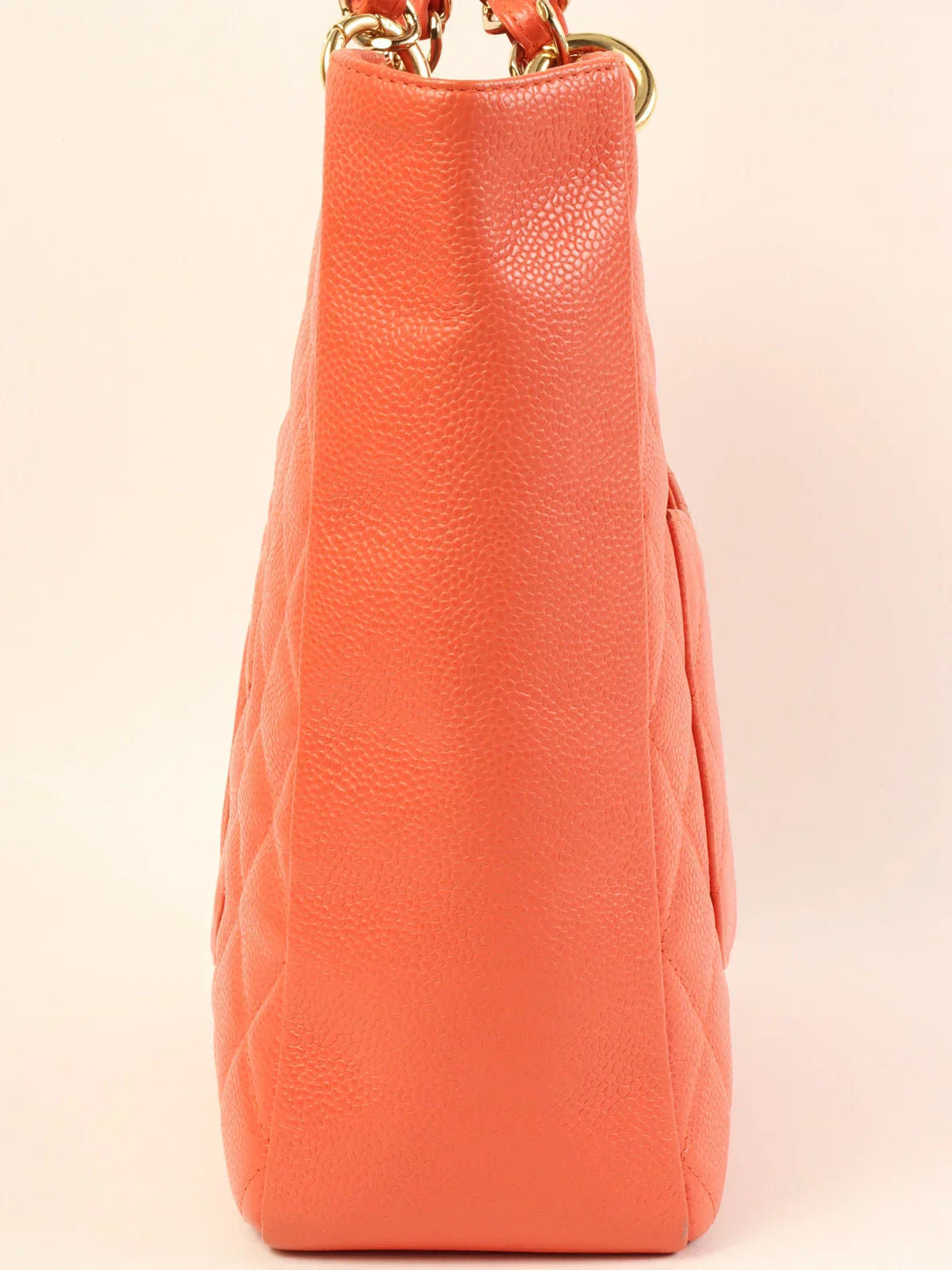 Chanel Around  Made Caviar Skin Cc Mark Stitch Chain Tote Bag Coral Pink