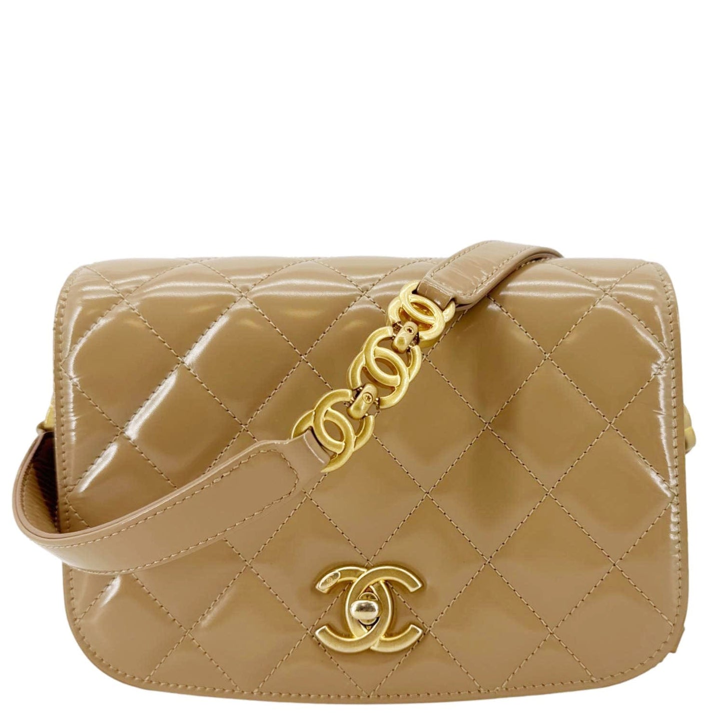 Chanel My Sweet CC Shiny Quilted Leather Calfskin Beige Travel Bag