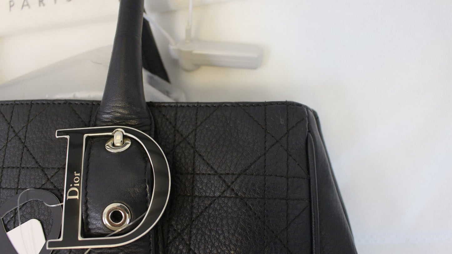 Dior Cannage Tote Bag Leather Black Medium