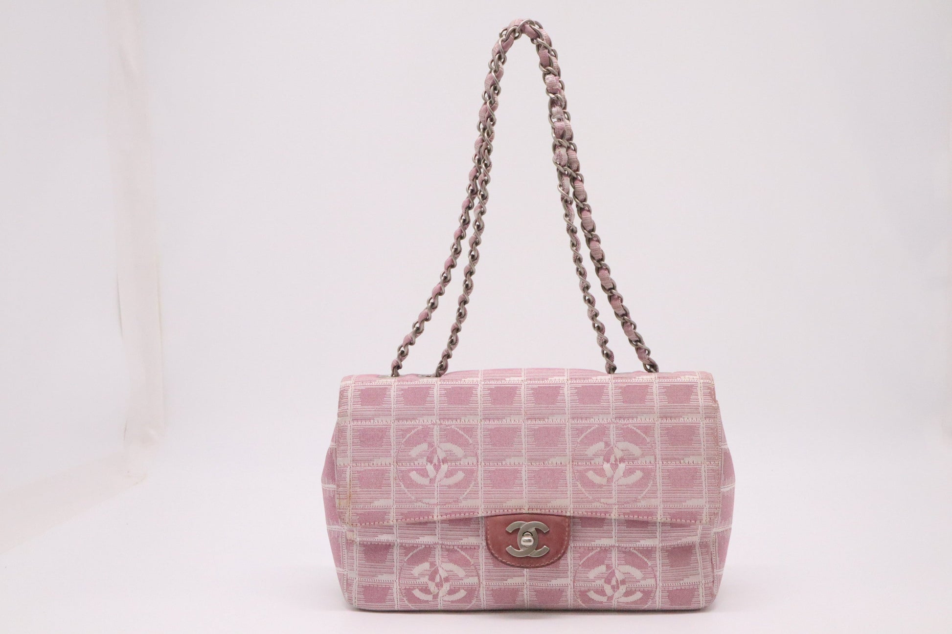 Chanel Flap New Line Pink Canvas Travel Bag