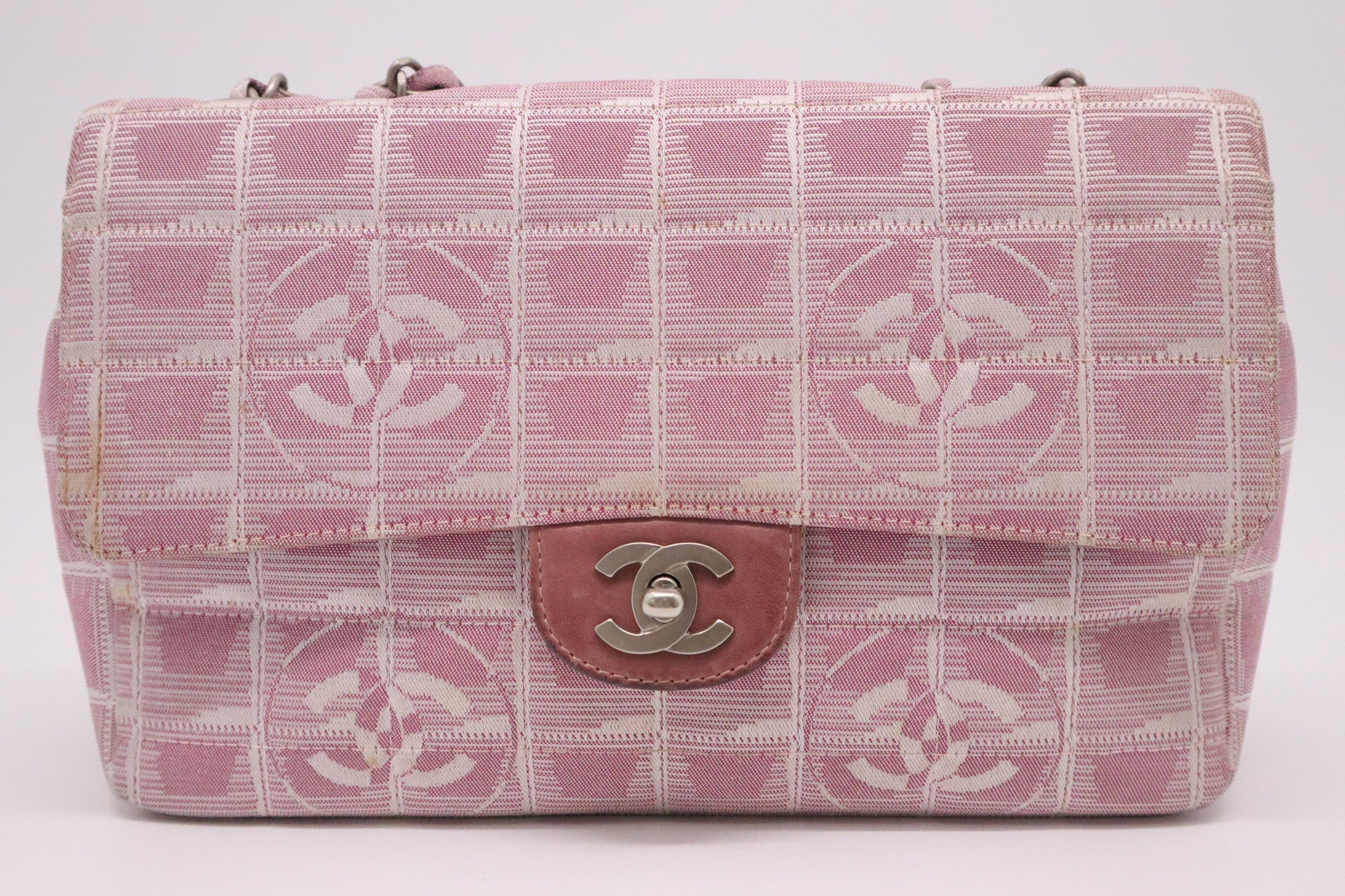 Chanel Flap New Line Pink Canvas Travel Bag