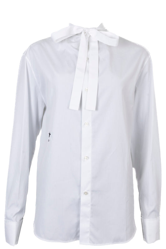 Dior Pussy Bow Shirt Cotton White Handbag