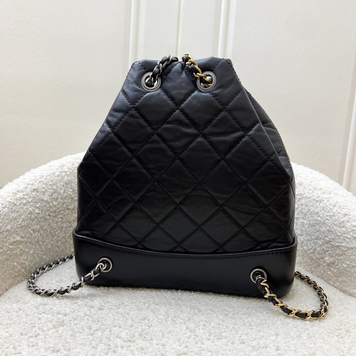 Chanel Small Gabrielle Backpack In Black Distressed Calfskin And 3-tone Hw