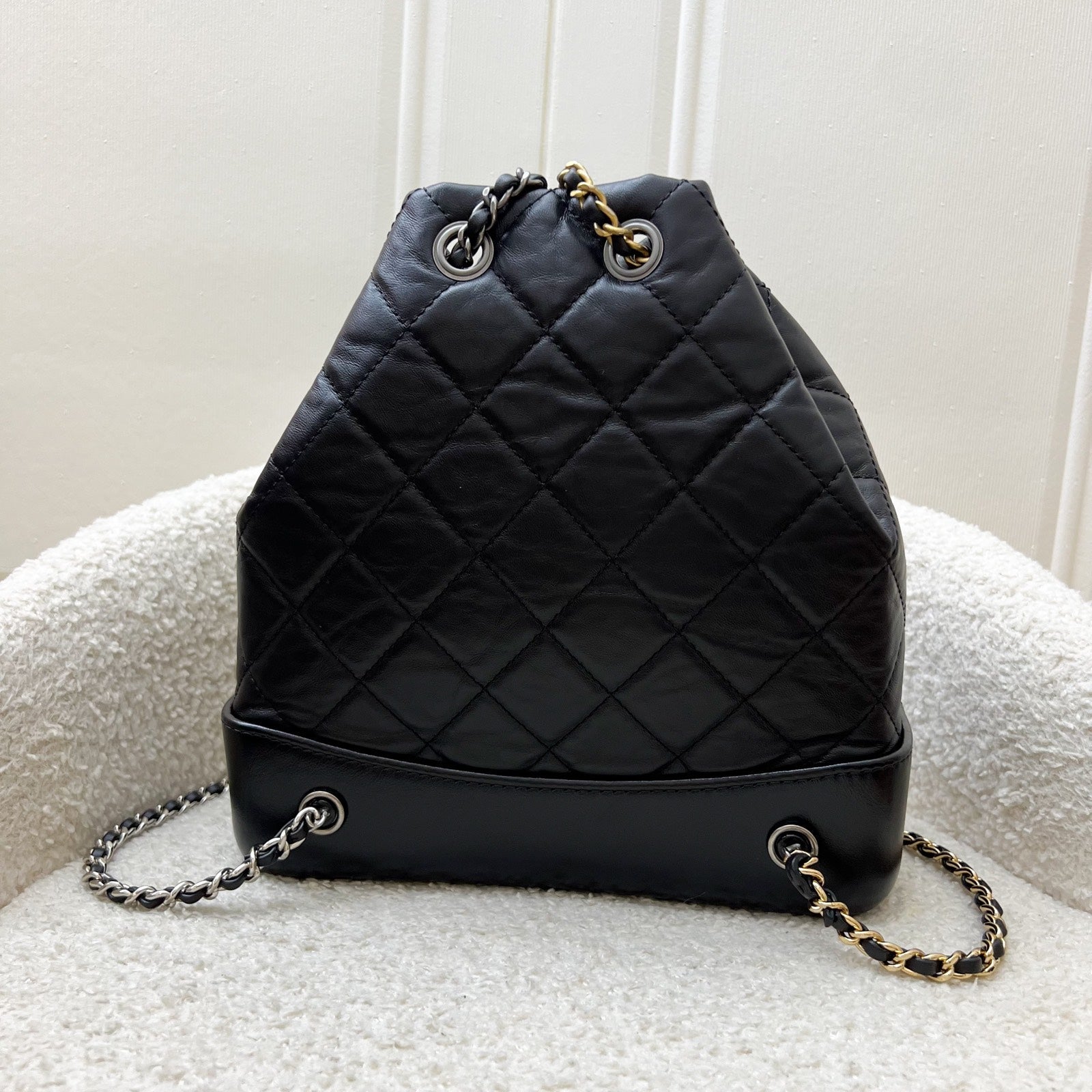 Chanel Small Gabrielle Backpack In Black Distressed Calfskin And 3-tone Hw
