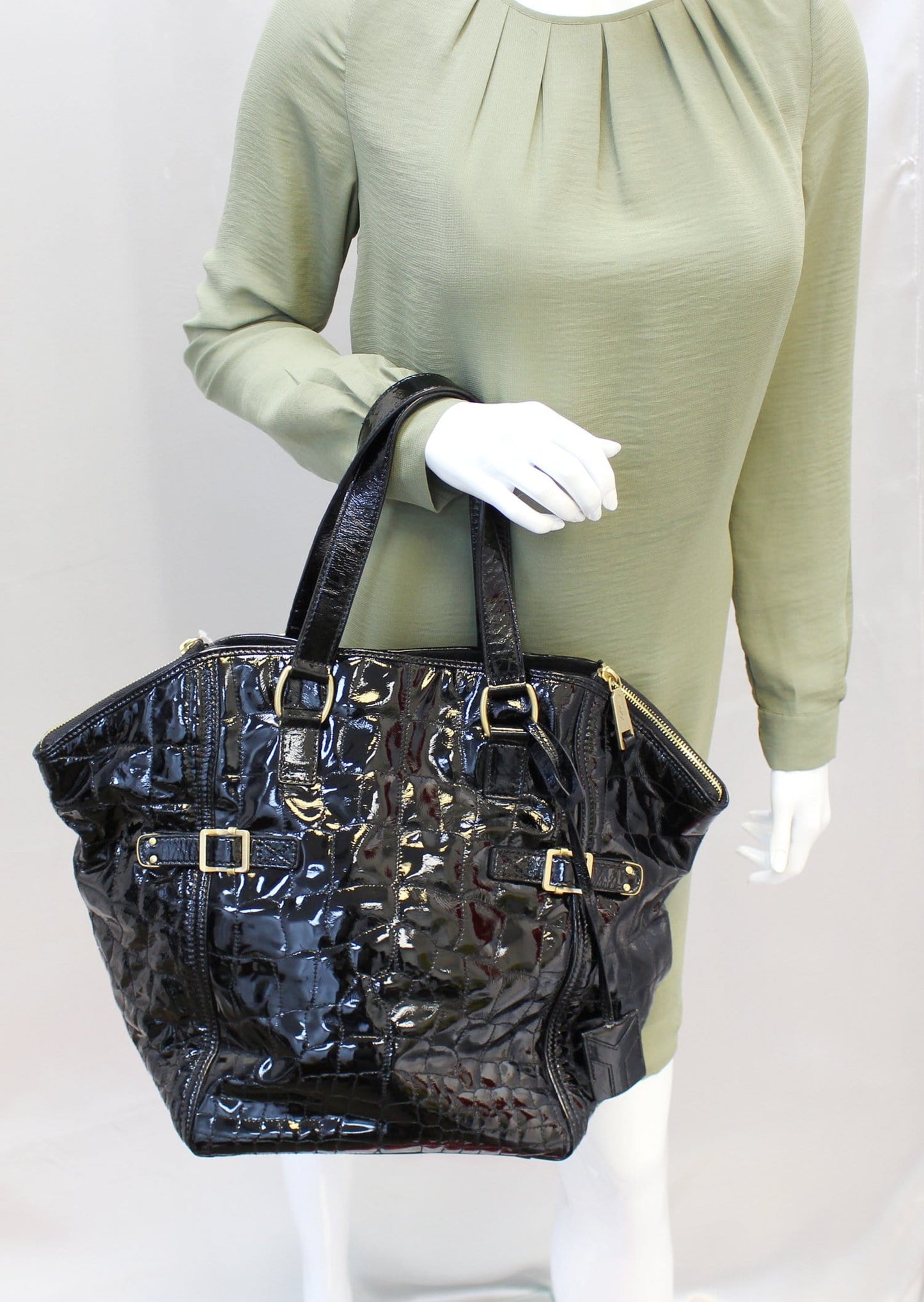 YSL Saint Laurent Yves Downtown Tote Bag Last Call Leather Patent Black
