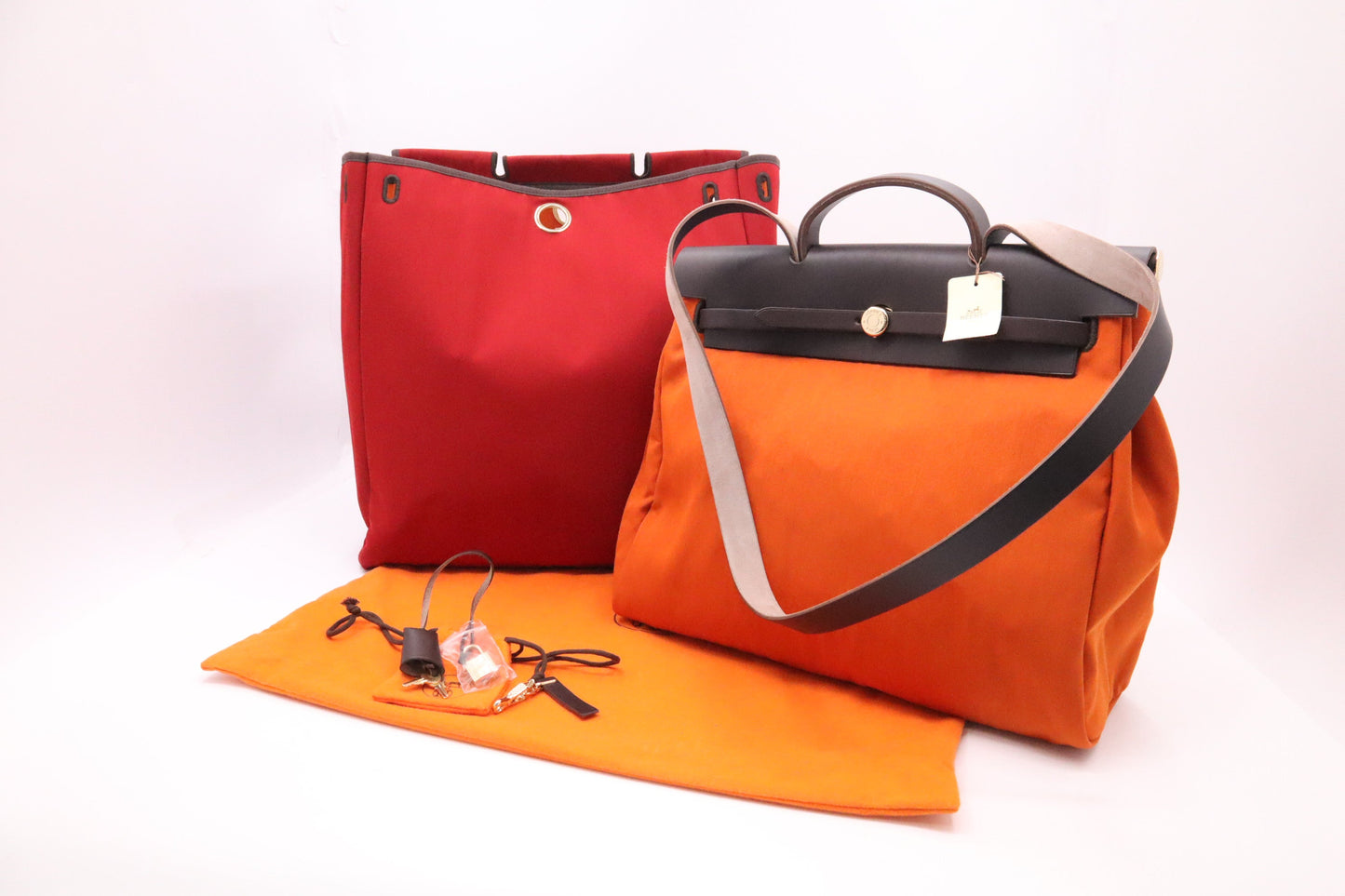 Hermes Herbag In & Orange Canvas Red Travel Bag