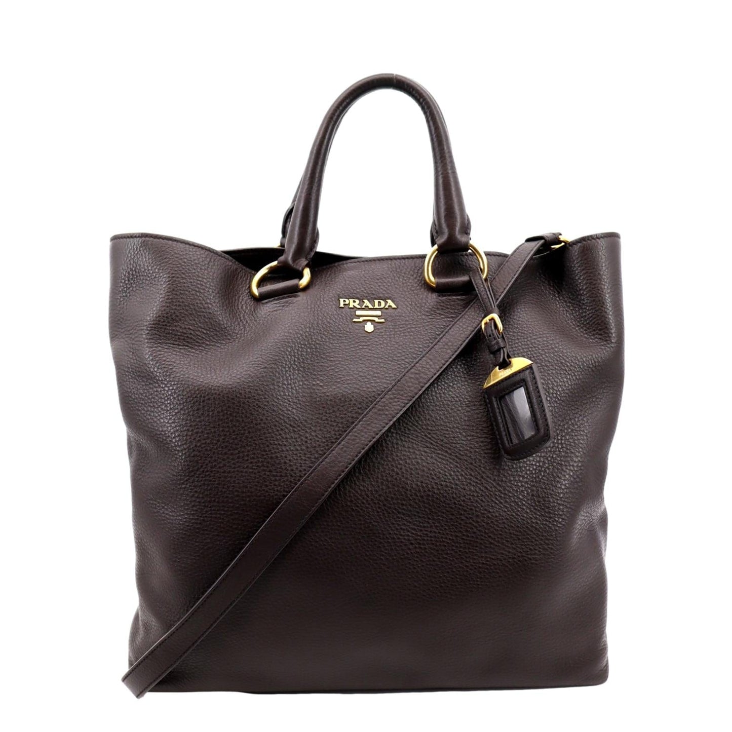 Prada Daino Tote Shoulder Bag Dark Leather Vitello Brown
