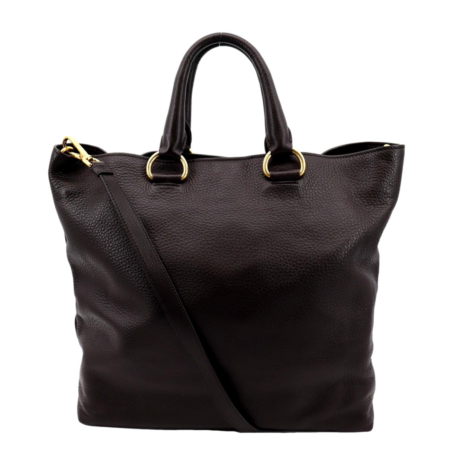Vitello Daino Tote Shoulder Bag Dark Leather Brown