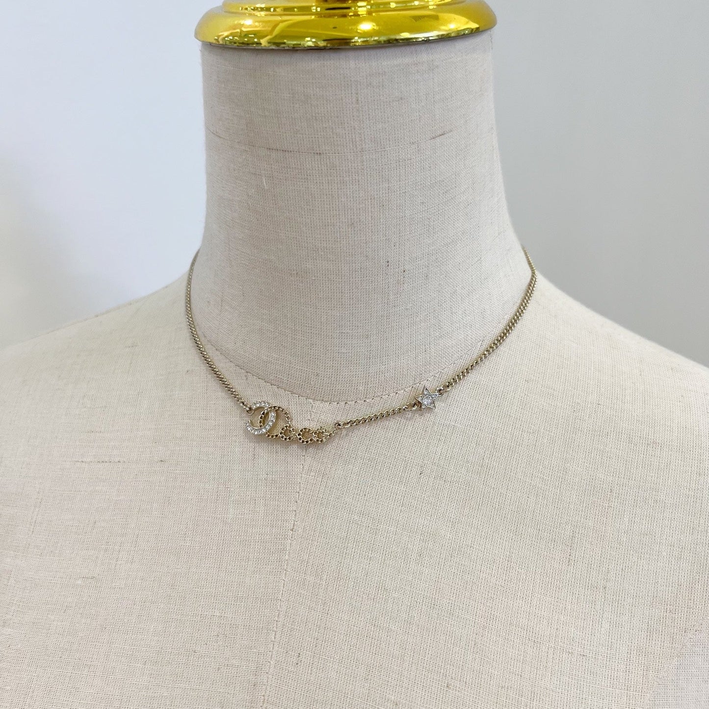 Chanel 25B Star Pendent Necklace with Diamantés in Light Gold HW (Model: ABG292)
