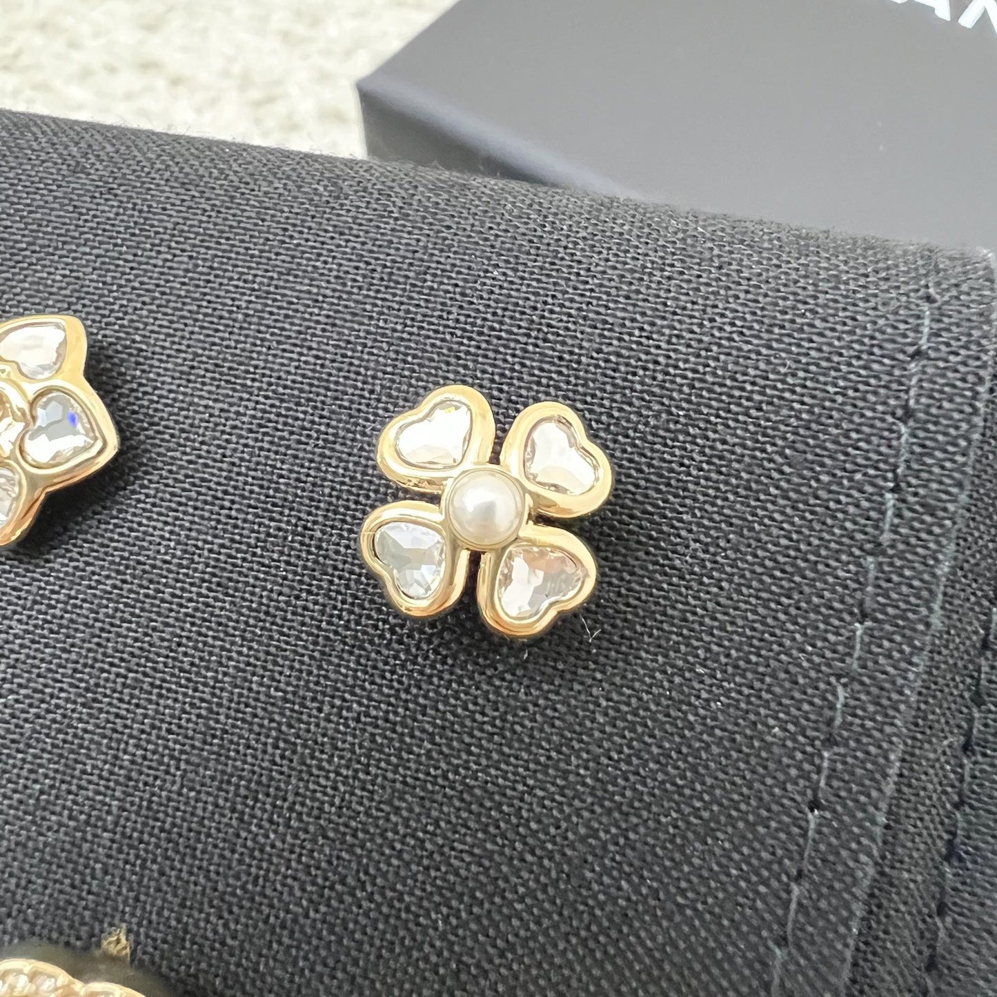 Chanel 25B Stud Earrings in Metal, Glass Pearls and Diamantés Gold, Pearly White and Crystal (Model: ABG272)