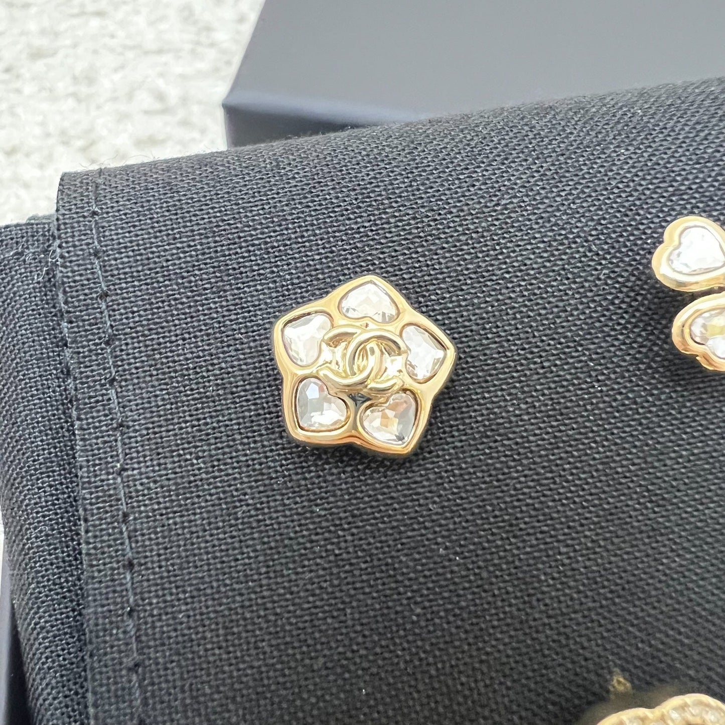 Chanel 25B Stud Earrings In Metal, Glass Pearls And Diamantés Gold, Pearly White And Crystal ( )