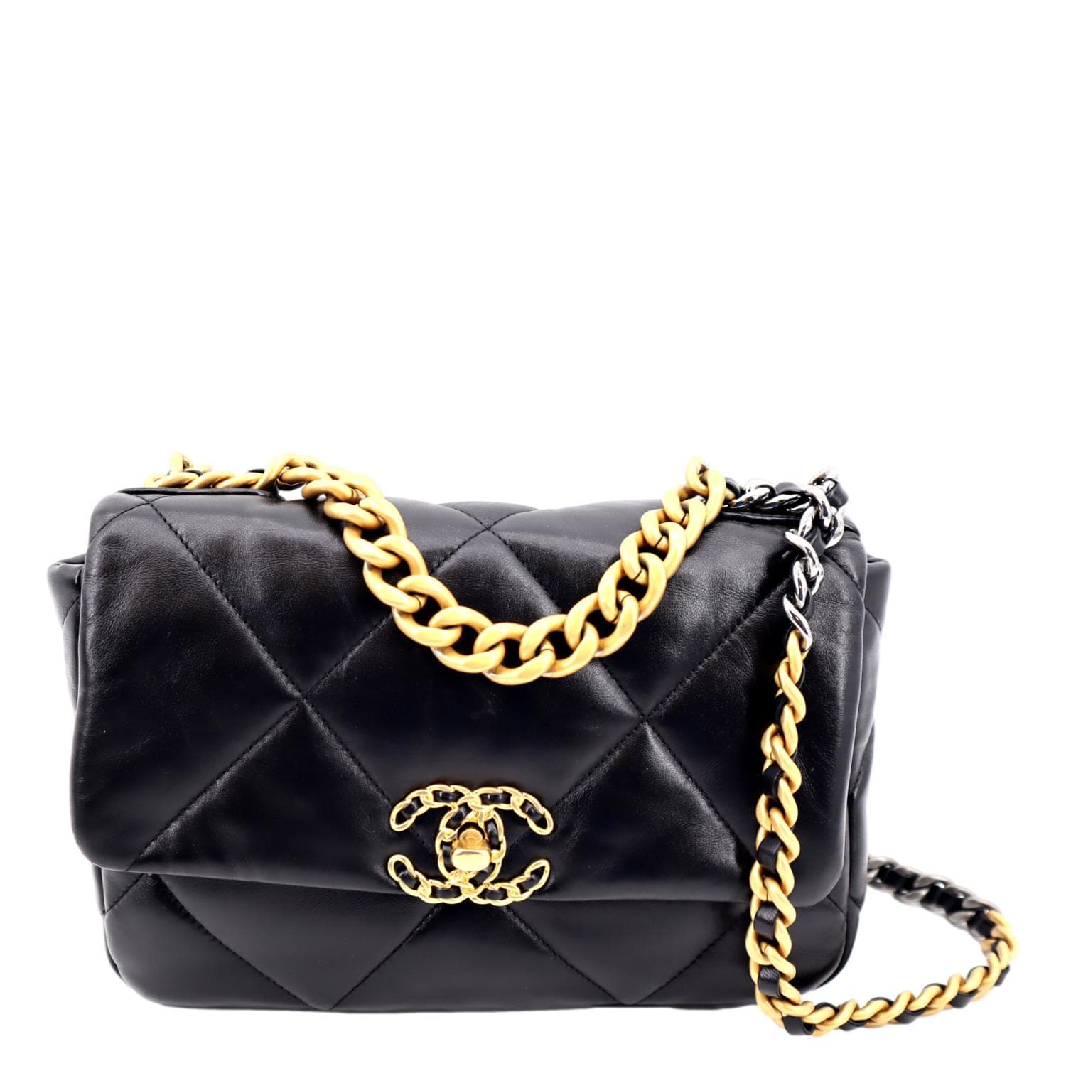 Chanel 19 Flap Quilted Leather Lambskin Black Travel Bag 19 Flap
