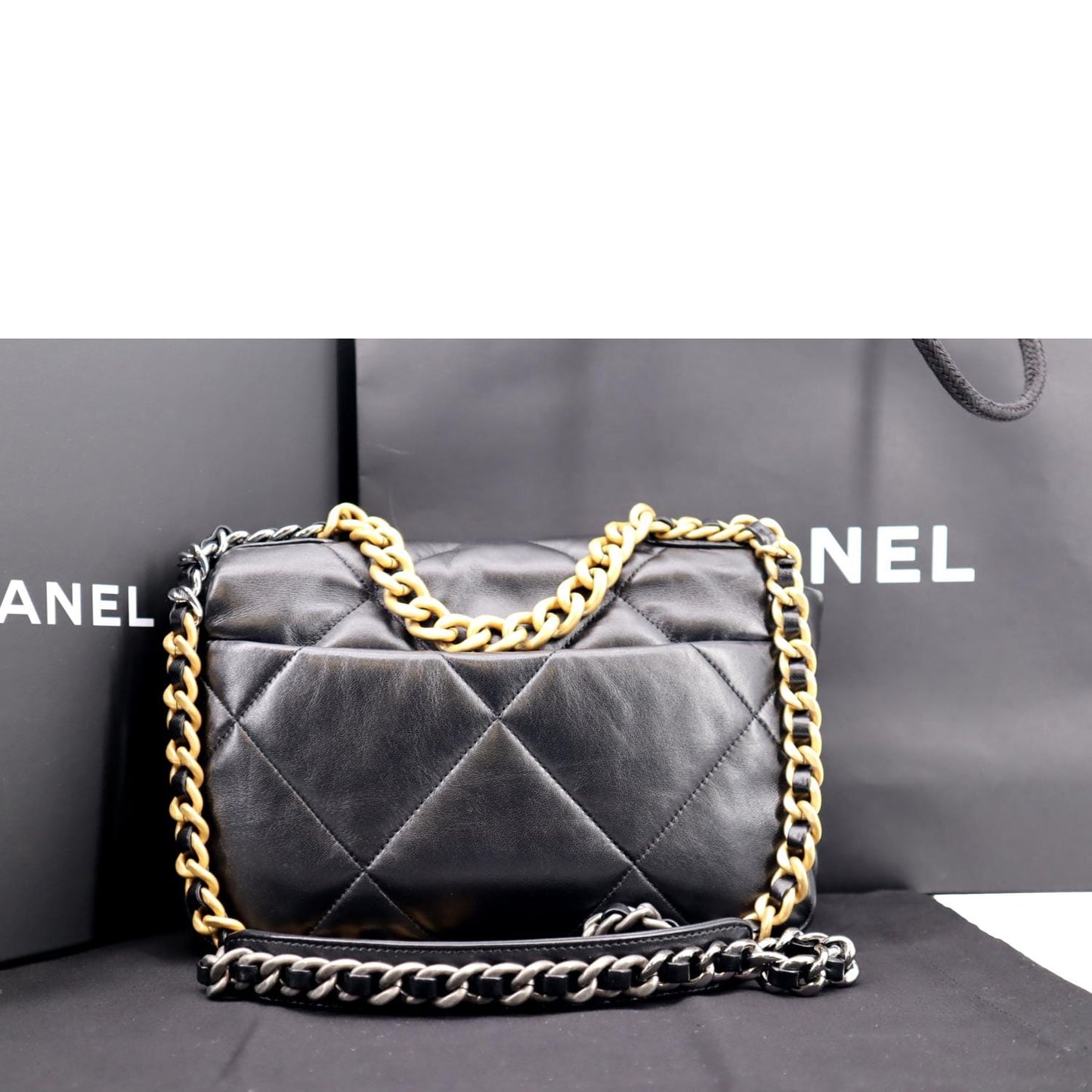 Chanel 19 Flap Quilted Leather Lambskin Black Travel Bag 19 Flap