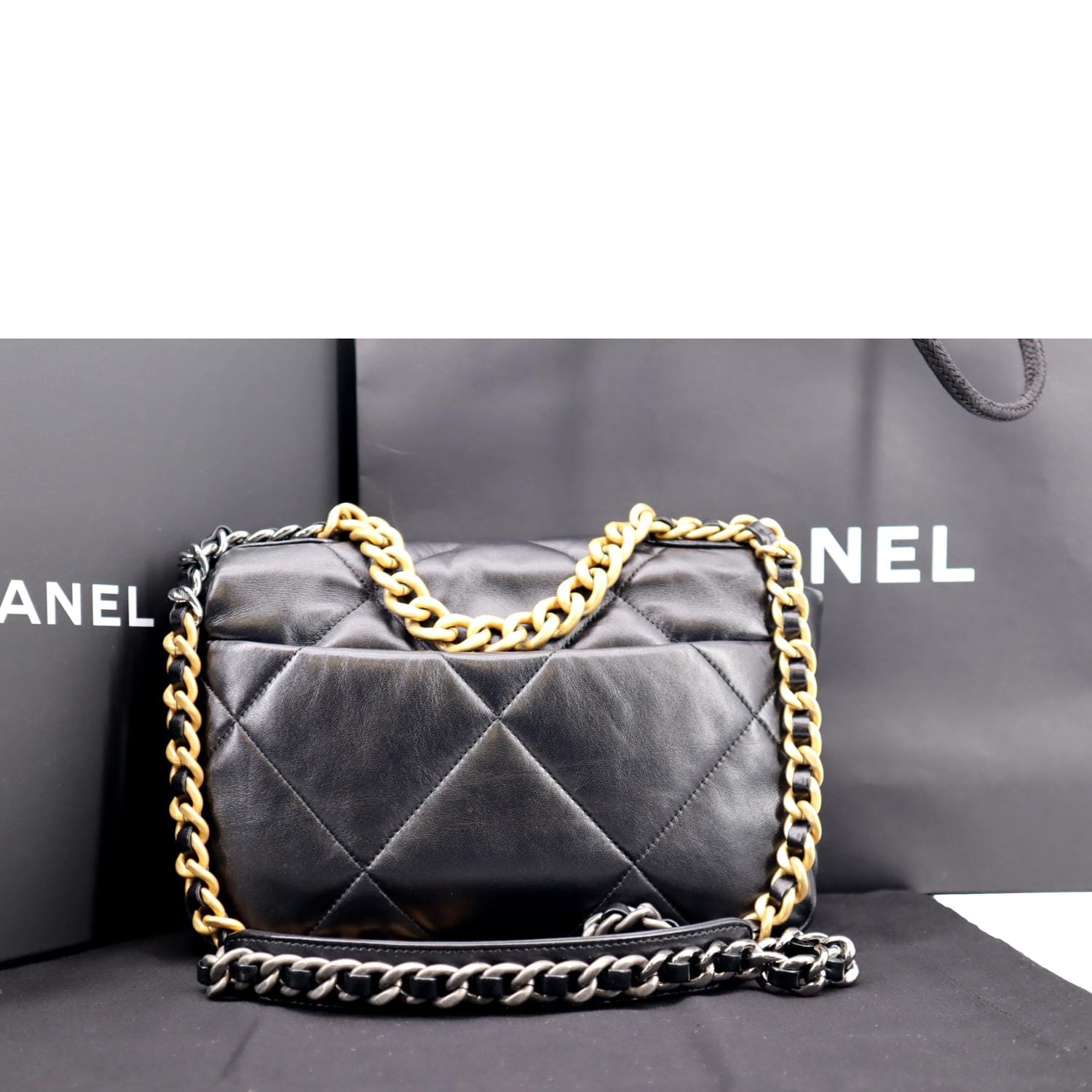 Chanel 19 Flap Quilted Leather Lambskin Black Travel Bag 19 Flap