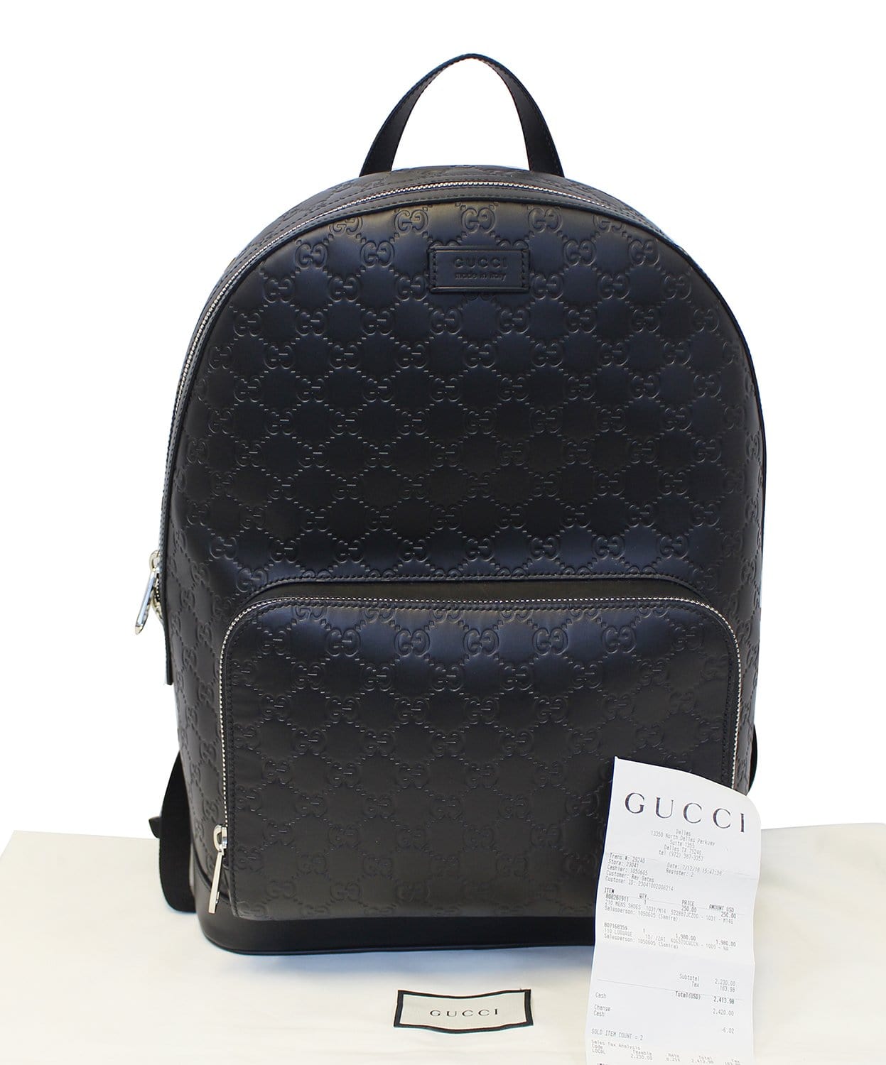 Gucci Signature Backpack Bag Leather Black