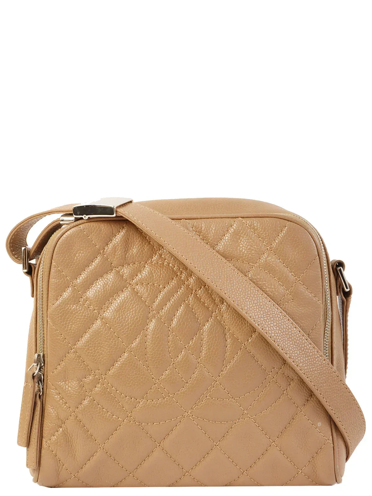 Chanel Around  Made Caviar Skin Cc Mark Stitch Shoulder Bag Beige