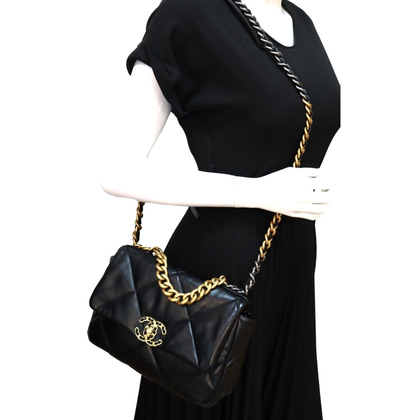 Chanel 19 Flap Quilted Leather Lambskin Black Travel Bag 19 Flap