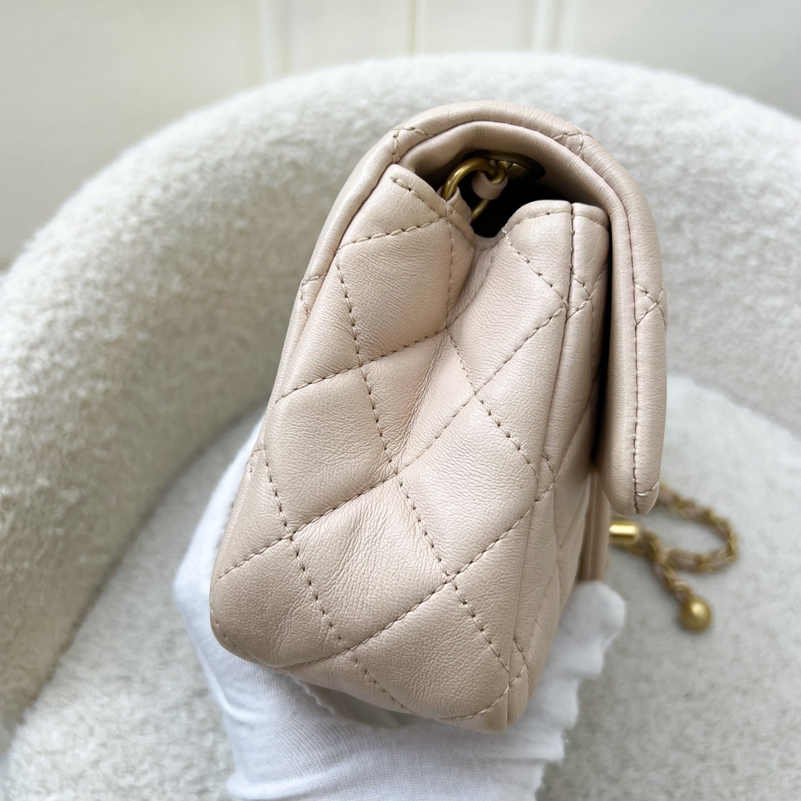 Chanel Pearl Crush Mini Rectangular Flap in 22C Beige Lambskin and Aghw ( ) Handbag