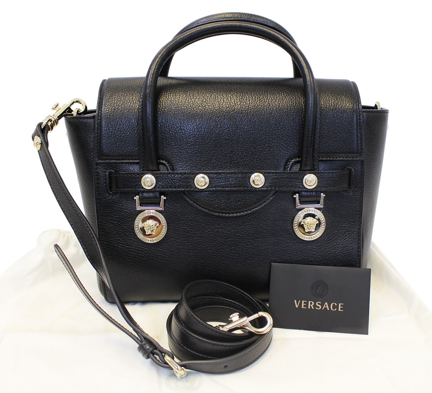Versace Medallion Shoulder Crossbody Bag Leather Black