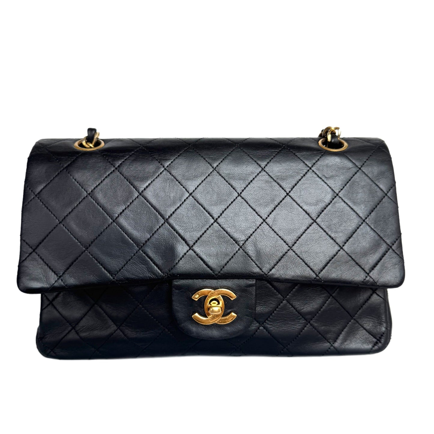 Chanel Classic Flap Lambskin 24k Hardware Black Gold Leather Handbag
