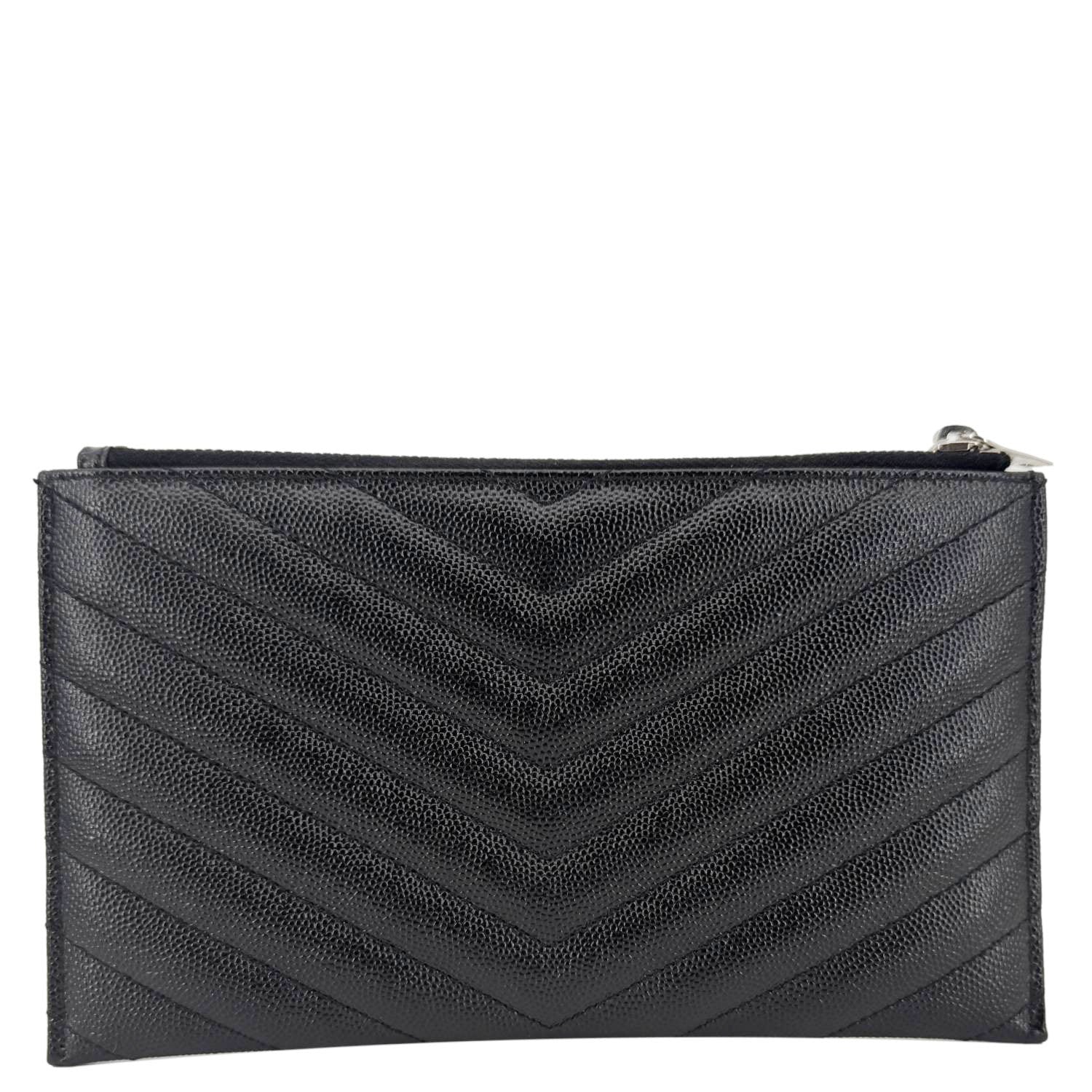 YSL Saint Laurent Yves Bill Grain De Poudre Chevron Pouch Handbag Leather Monogram Black Travel Bag Bill Zip Pouch