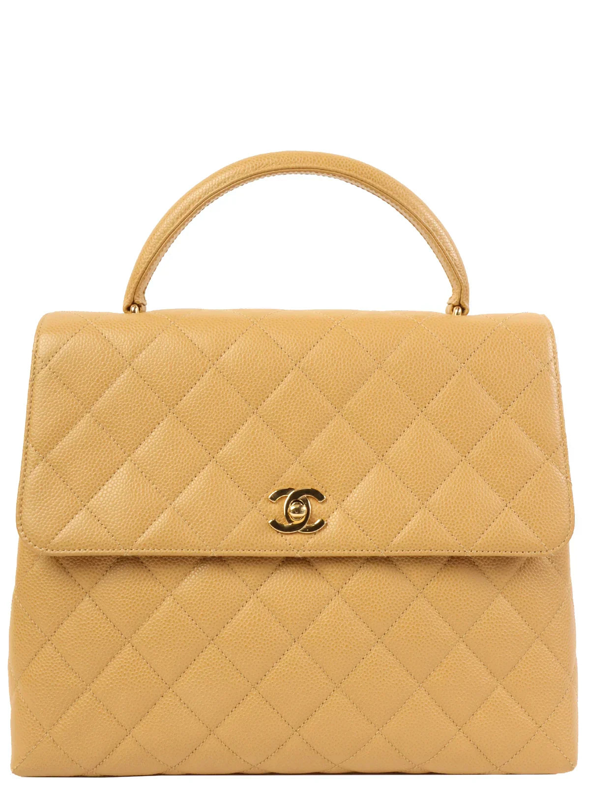 Chanel Around  Made Ciaviar Skin Stright New Turn-Lock Top Handle Bag Beige