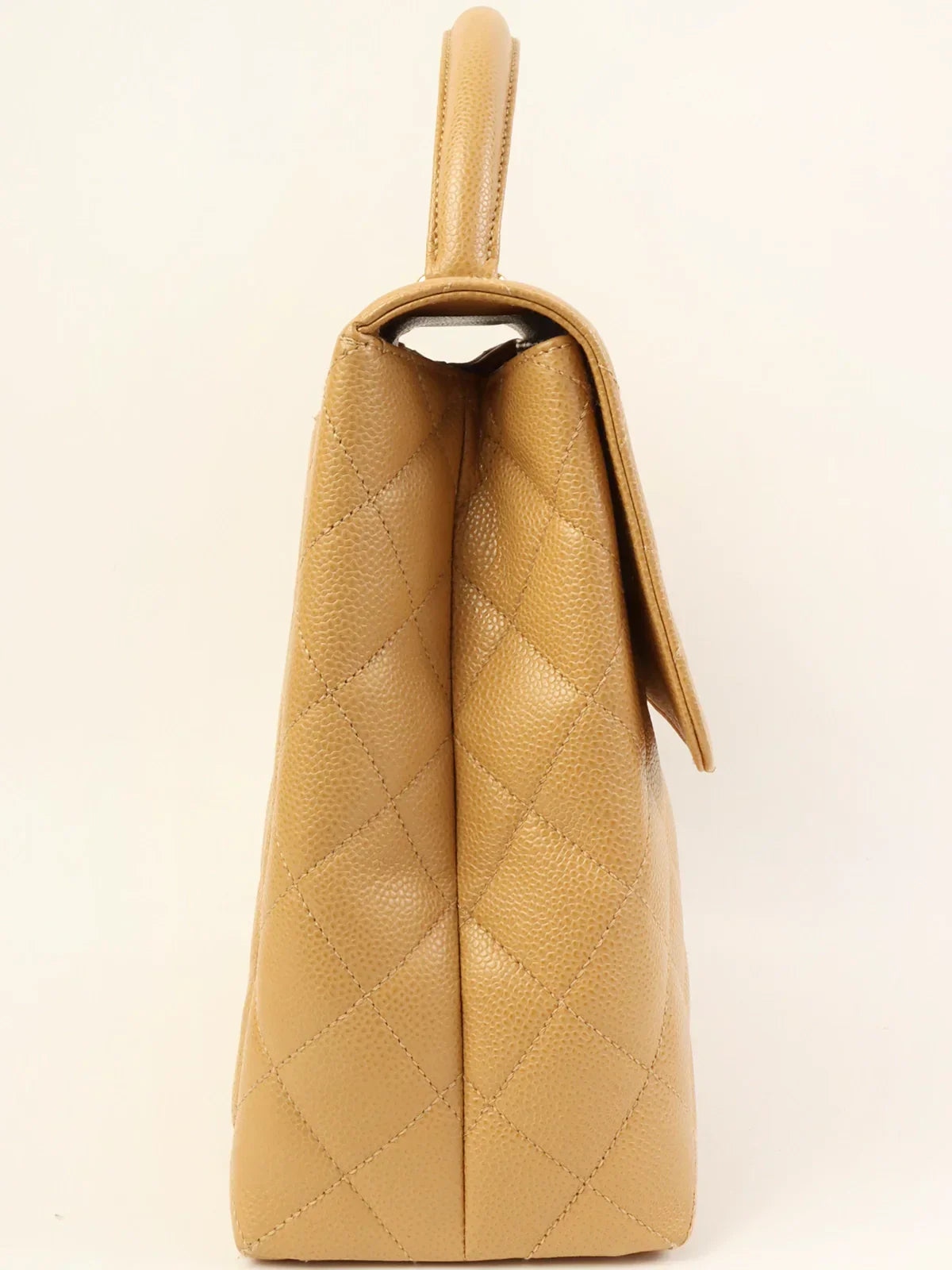 Chanel Around  Made Ciaviar Skin Stright New Turn-Lock Top Handle Bag Beige