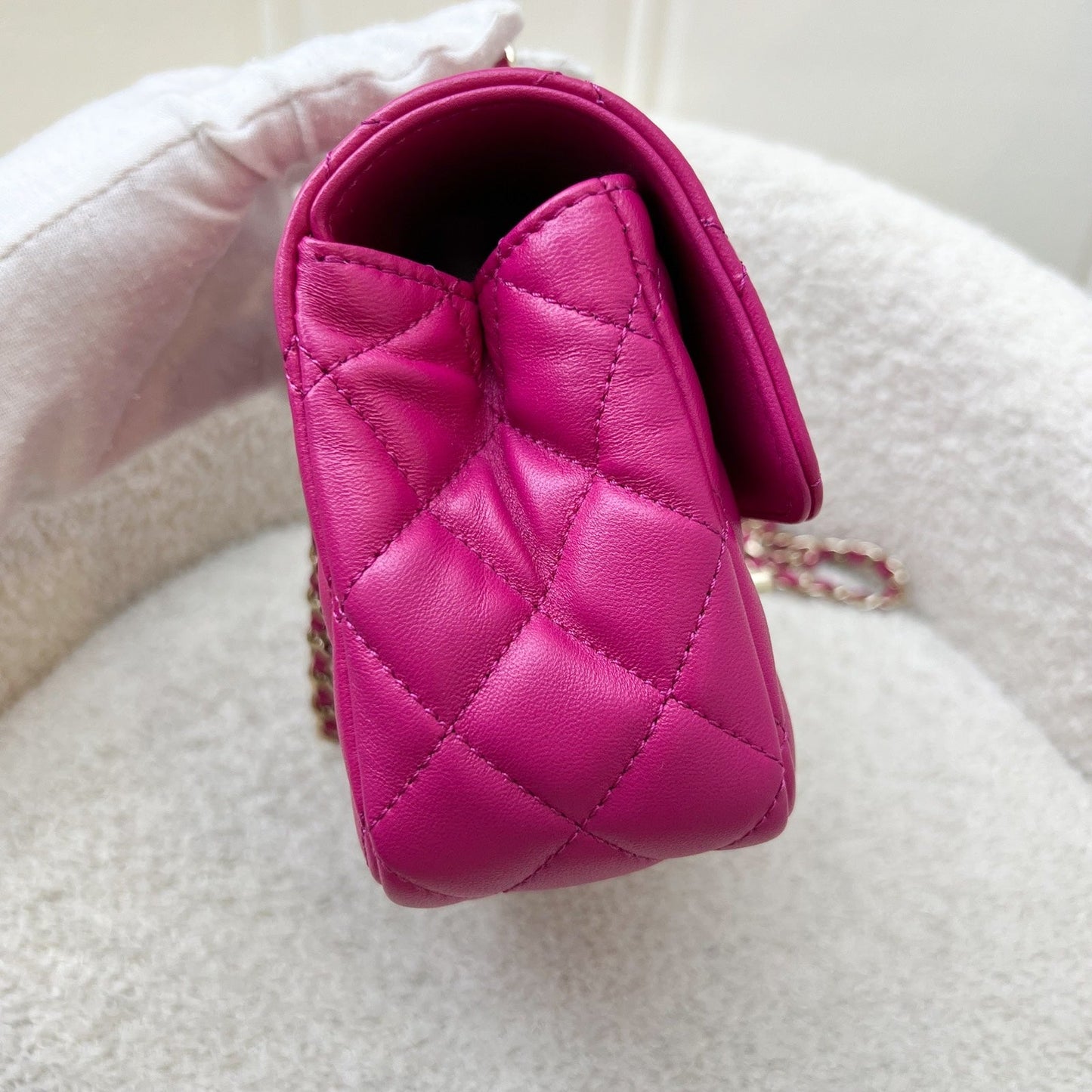 Chanel 23A Mini Rectangle Flap with Crystals Top Handle in Hot Pink Lambskin and Lghw ( ) Handbag