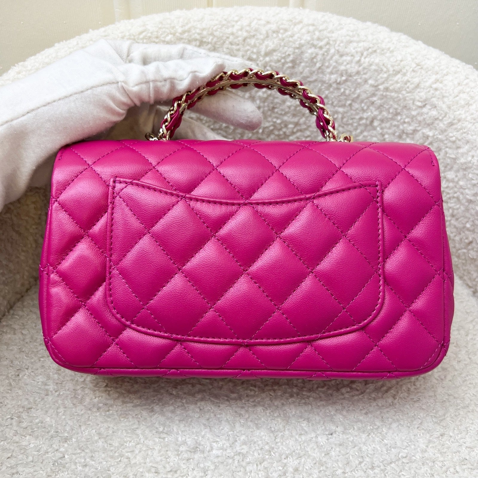 Chanel 23A Mini Rectangle Flap With Crystals Top Handle In Hot Pink Lambskin And Lghw ( ) Bag