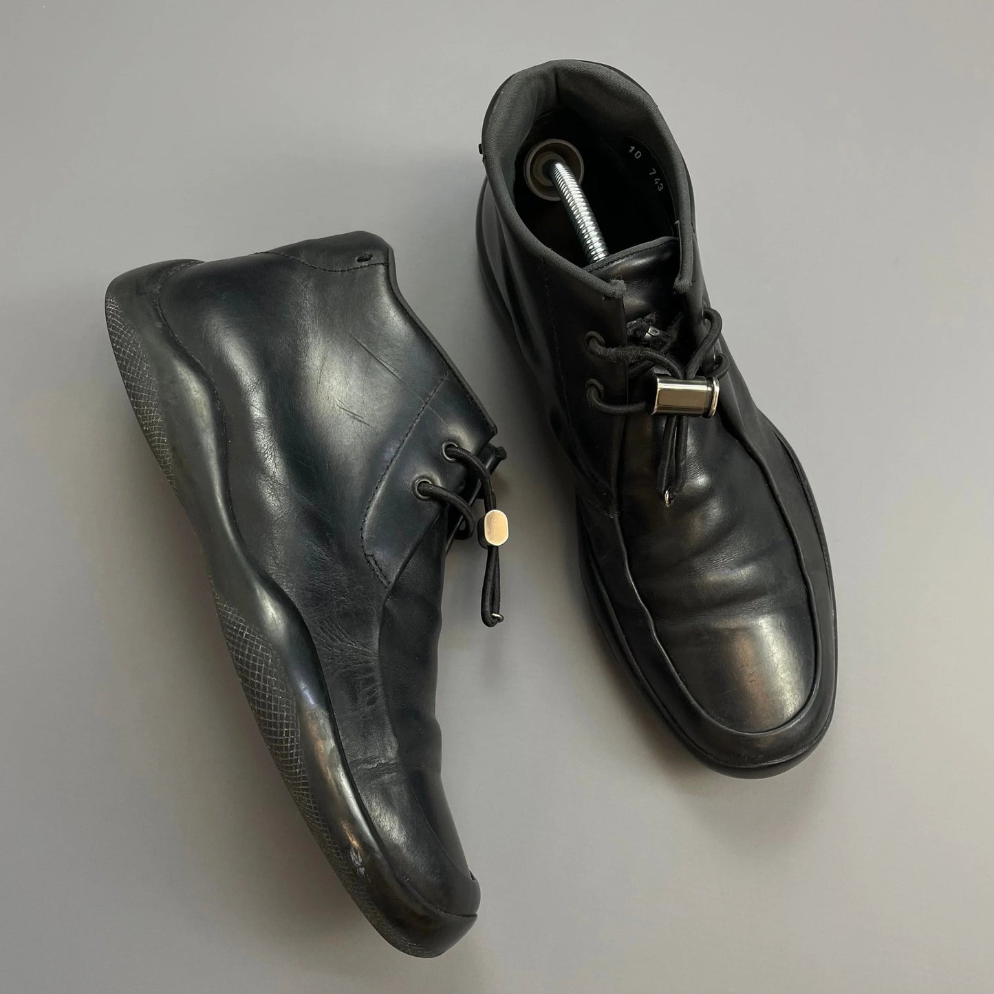 Prada Shoe Sport Slip On Vibram Sole Toggle Boots Leather Black Shoes