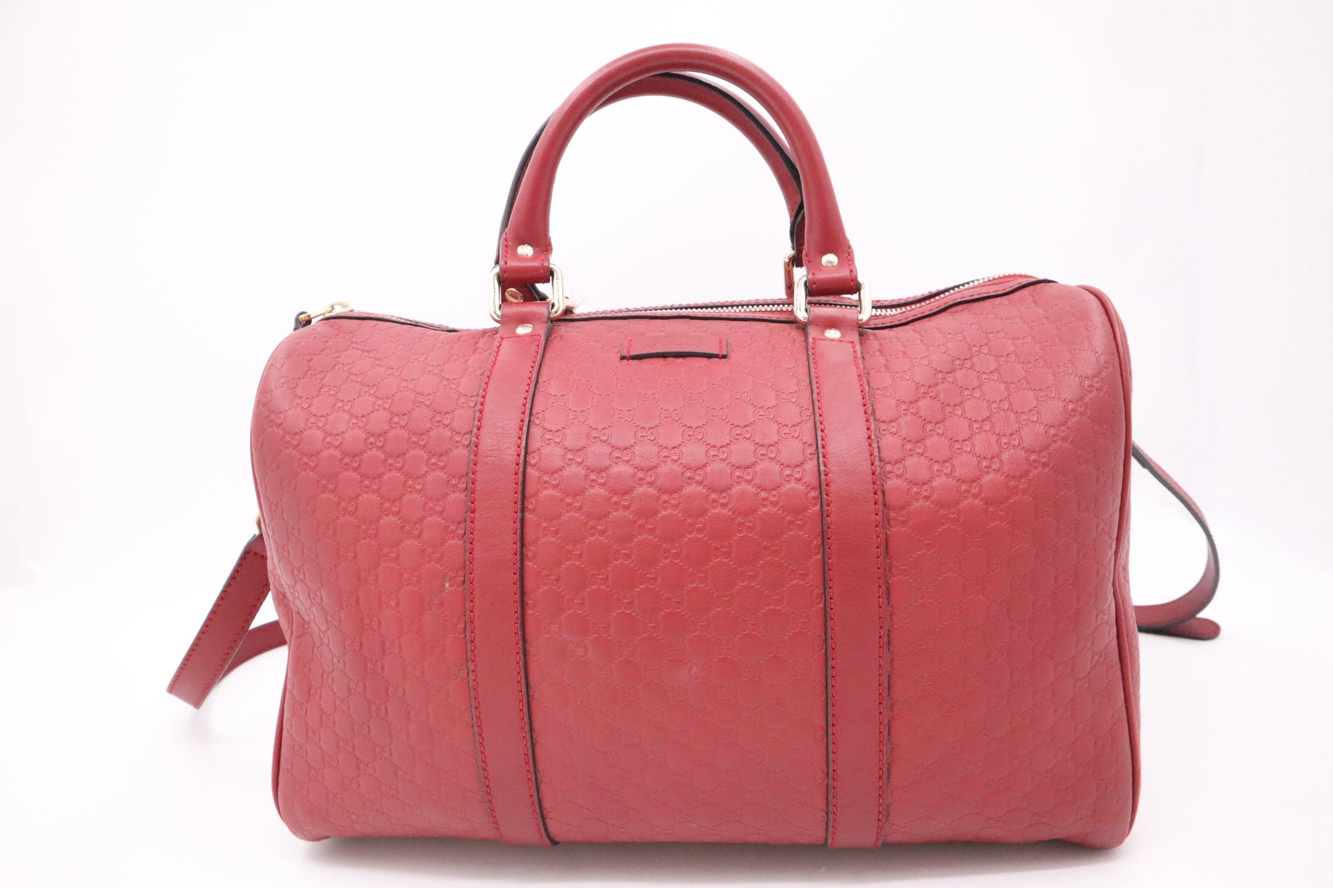 Gucci Boston Bag In Micro ssima Leather Red Travel Bag