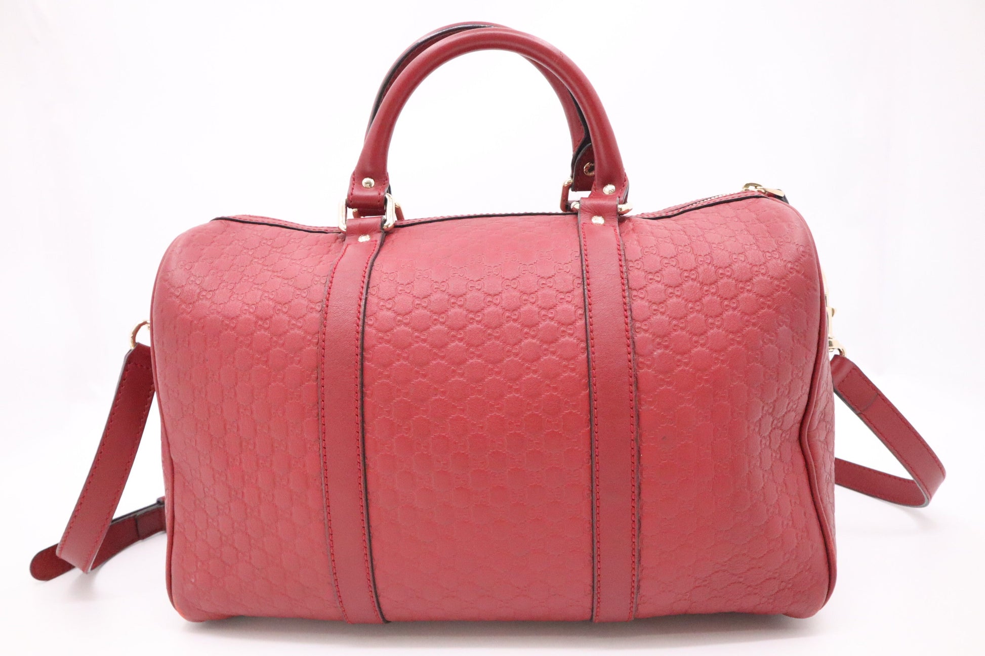 Gucci Boston Bag In Micro ssima Leather Red Travel Bag