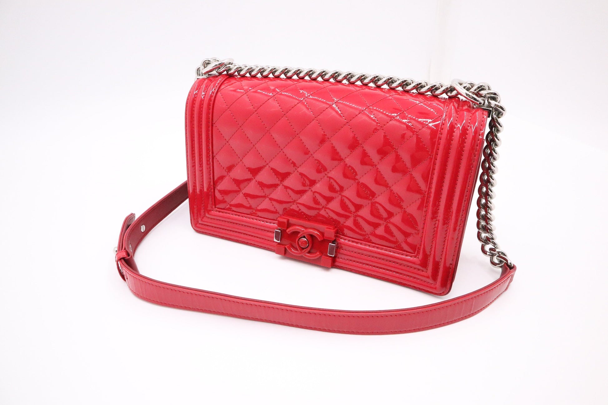 Chanel Boy Patent Pink Leather Handbag