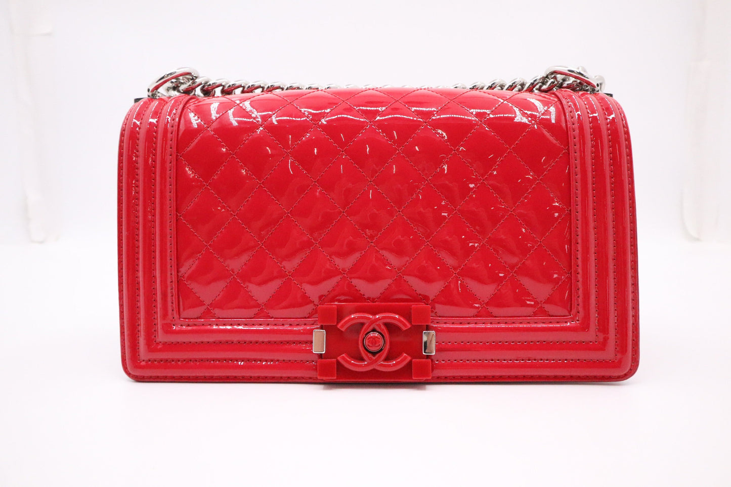 Chanel Boy Patent Pink Leather Handbag