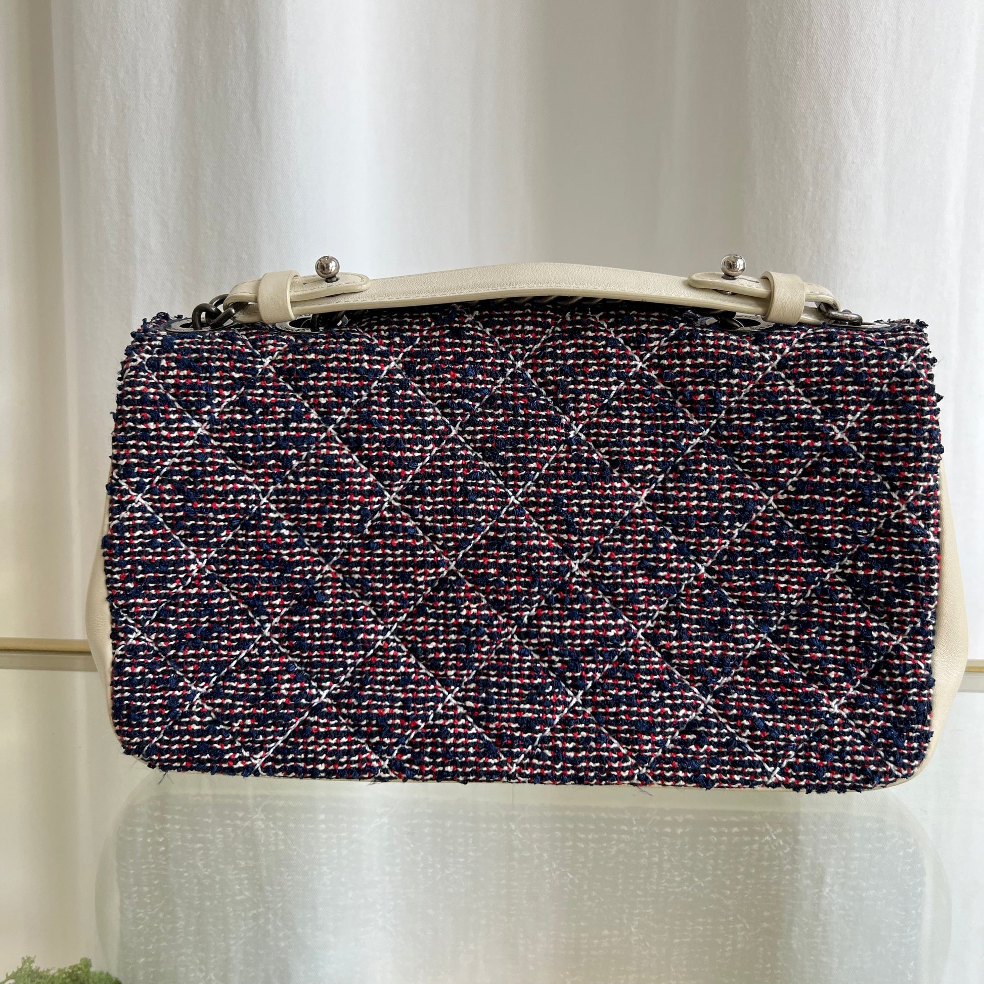 Chanel Red/blue Tweed Quilted Medium Single Flap Shoulder Bag