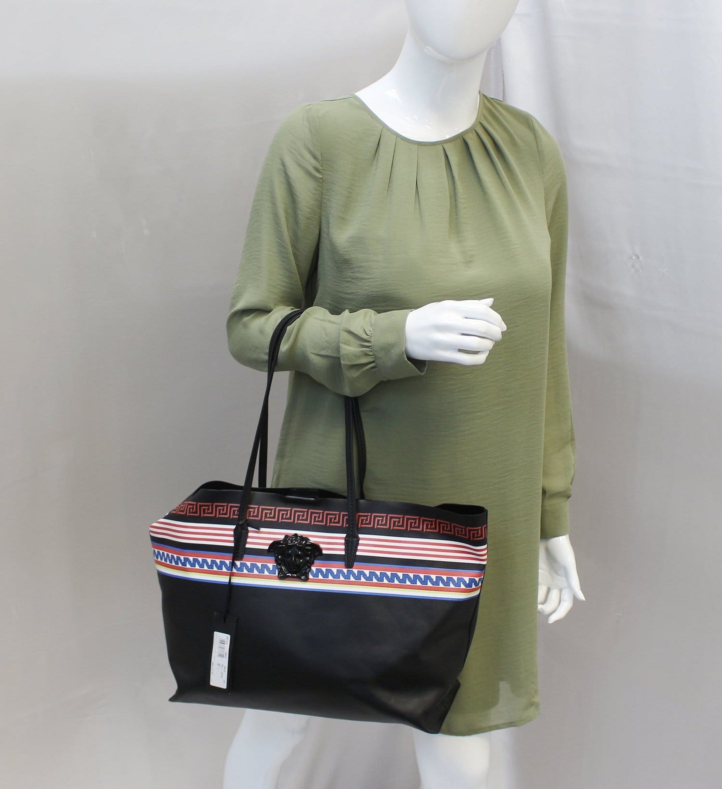 Versace City Strip Greek Key Tote With Pouch Leather Tote Bag