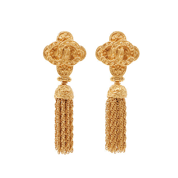 Chanel 1994 Made Cc Mark Dotted Fringe Swing Earrings