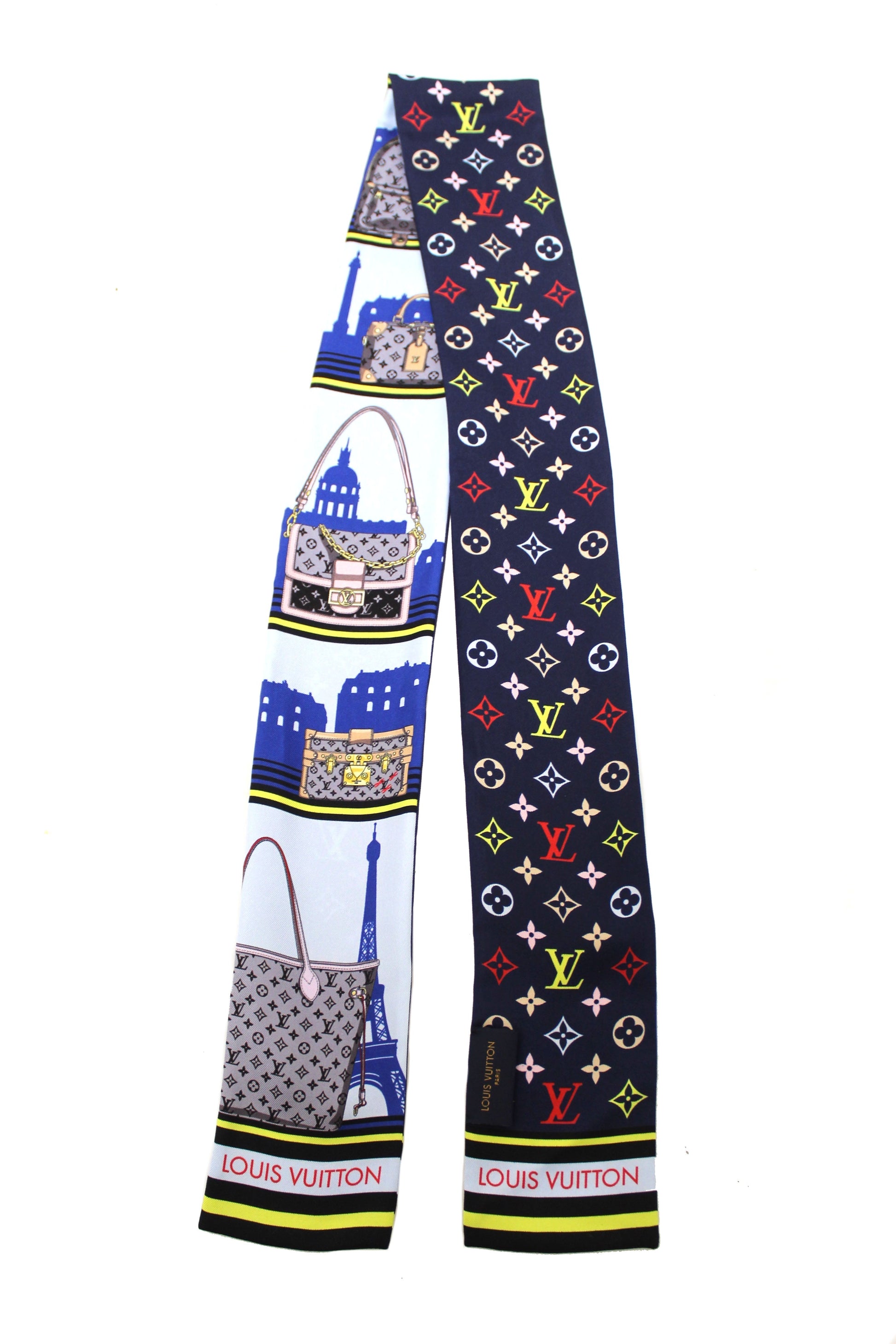 Louis Vuitton Blue Silk Monogram Skyline Bandeau Scarf