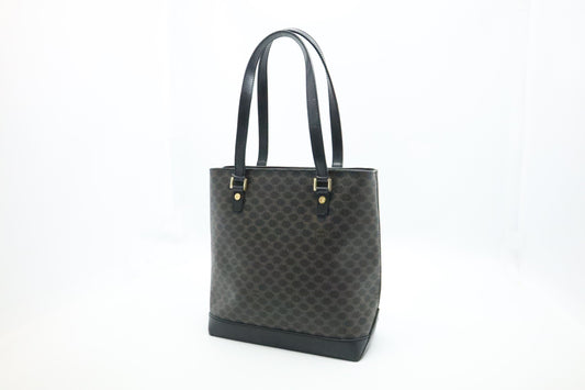 Celine Shoulder Bag In Macadam Canvas Black