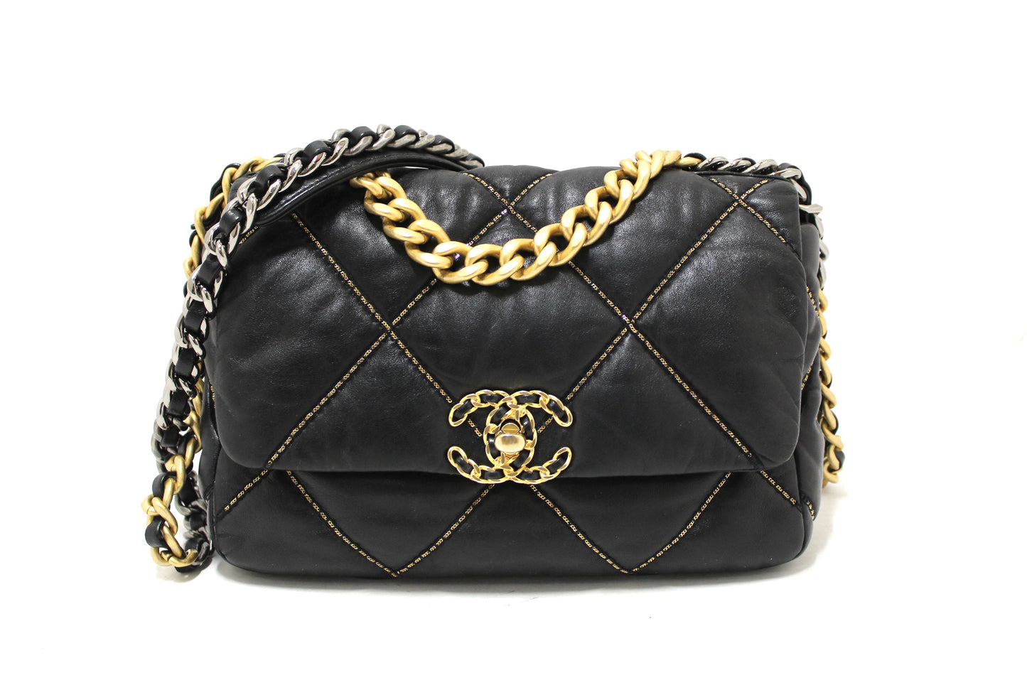 Limited Edition Chanel 19 Medium Black Quilted Lambskin Leather Shoulder Crossbody Bag