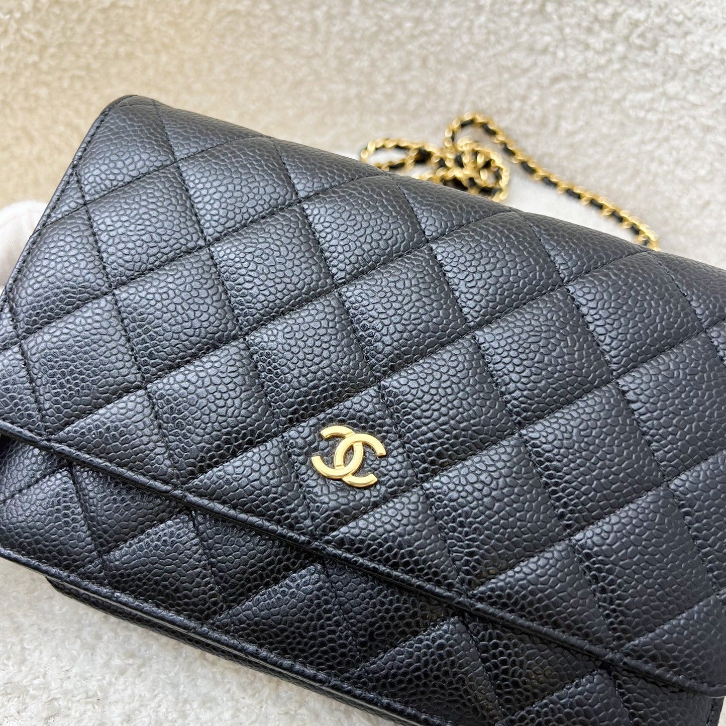 Chanel Classic Wallet On Chain Woc In Black Caviar And Ghw Bag