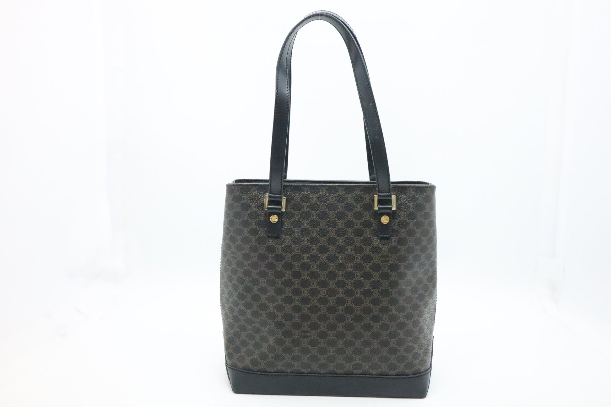 Celine Shoulder Bag In Macadam Canvas Black